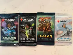 Magic The Gathering 4 Booster Packs Lot Sealed Core Set 2019, Ixalan, Dominaria - Image 1