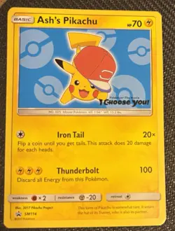 Moderately Played Ash's Pikachu - SM114 - SM Black Star Promo Pokemon SM Promos - Image 1