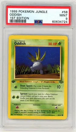 1999 Pokemon Jungle #58 Oddish 1st Edition PSA 9 - Image 1