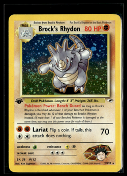 2000 Pokemon Brock’s Rhydon Holo 1st Edition Gym Heroes 2/132 LP/CF - Image 1