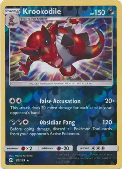Pokemon - Krookodile - 85/149 - Holo Rare - Reverse Holo - Sun & Moon Base Set - - Image 1