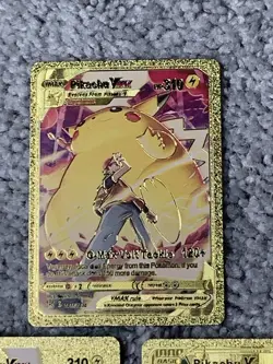 Pokemon Pikachu 2 X VMax's HP310's+V HP190 Gold Foil Fan Art Cards - Image 2