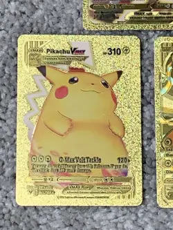 Pokemon Pikachu 2 X VMax's HP310's+V HP190 Gold Foil Fan Art Cards - Image 3