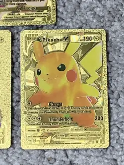 Pokemon Pikachu 2 X VMax's HP310's+V HP190 Gold Foil Fan Art Cards - Image 4