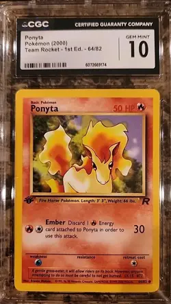 CGC 10 Ponyta 64/82 Team Rocket 2000 Pokemon Card - Image 1