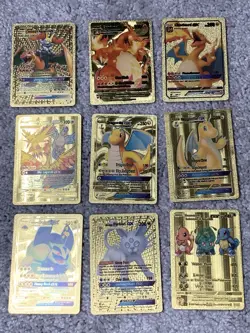 Set of 31 Pokemon Charizard,Dragonite,Snorlax+++ Gold Foil Fan Art Display Cards - Image 1
