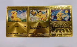 Gold Pikachu Holo V Pokemon Card Lot of 3 - CUSTOM FAN ART Display Collectible - Image 1