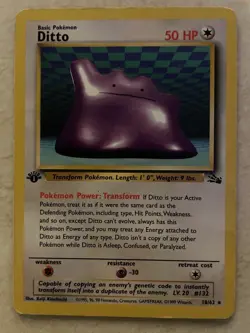 Ditto 1st Edition Thick Stamp Shadowless Pokemon TCG Fossil 18/62 Rare Non-Holo - Image 1