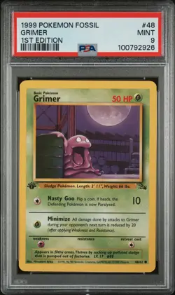 1999 POKEMON FOSSIL 1ST ED #48 GRIMER PSA 9 - Image 1