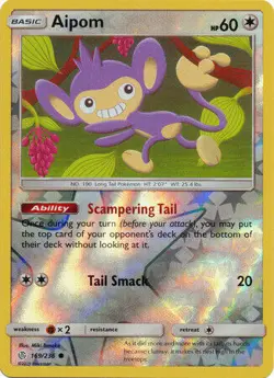 Aipom 169/236 Cosmic Eclipse Reverse Holo Common Near Mint NM Pokemon DNA GAMES - Image 1