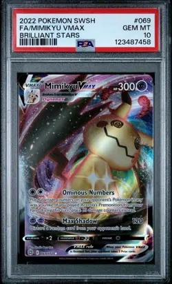 2022 POKEMON SWORD & SHIELD BRILLIANT STARS #069 FULL ART/MIMIKYU VMAX PSA 10 - Image 1