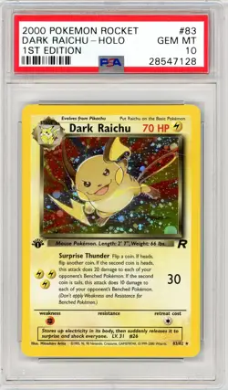 Pokemon Dark Raichu Team Rocket 1st Edition #83 PSA 10 Gem Mint - Image 1