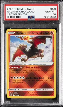 2023 POKEMON SWORD & SHIELD CROWN ZENITH #020 RADIANT CHARIZARD PSA 10 - Image 1
