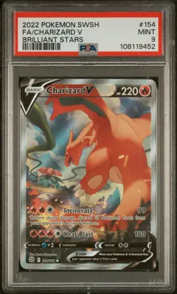 2022 POKEMON SWORD & SHIELD BRILLIANT STARS #154 FULL ART/CHARIZARD V PSA 9 - Image 1