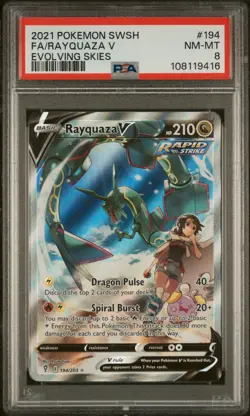2021 POKEMON SWORD & SHIELD EVOLVING SKIES #194 FULL ART/RAYQUAZA V PSA 8 - Image 1