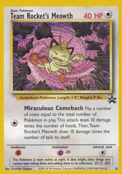 Heavy Play x 1 Team Rocket's Meowth - 18 - Pokemon League (August 2000) Black St - Image 1