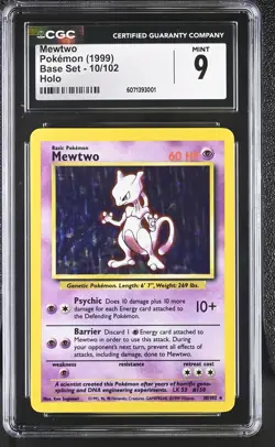 CGC 9 MINT Mewtwo 1999 Base Set 10/102 Holo Pokemon Card - Image 1