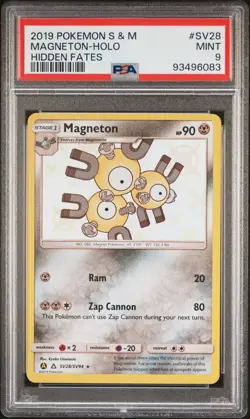 2019 POKEMON SUN & MOON HIDDEN FATES #SV28 MAGNETON-HOLO PSA 9 - Image 1