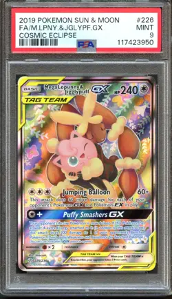 Mega Lopunny & Jigglypuff GX 226/236 Cosmic Eclipse FA PSA 9 Mint Pokemon Card - Image 1