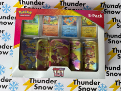 ⚡❄ Pokemon 5 Pack Tins Scarlet & Violet 151 + 4 Promo Cards Sealed New - Image 1