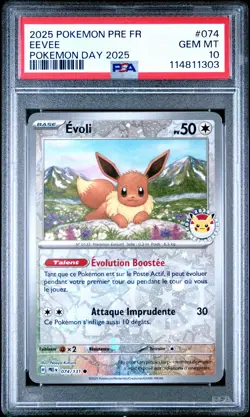 2025 POKEMON FRENCH PRE FR-PRISMATIC EVOLUTIONS POKEMON DAY 2025 EEVEE PSA 10 - Image 1