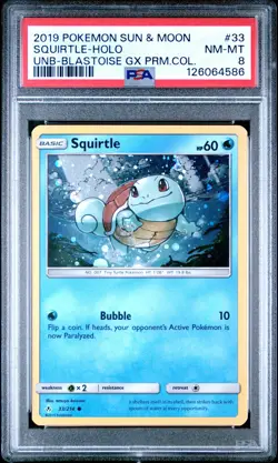 2019 POKEMON SUN & MOON UNBROKEN BONDS #33 SQUIRTLE-HOLO PSA 8 - Image 1