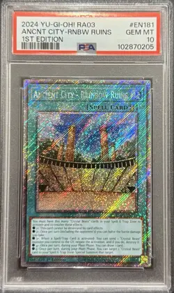 2024 PSA 10 YUGIOH RA03 BONANZA PLATINUM SECRET RARE ANCIENT CITY RAINBOW RUINS - Image 1