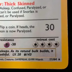 Snorlax 11/64 1999 Jungle Set Holo 1st Edition Unlimited Pokemon Card - Image 4