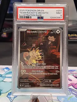 2025 POKEMON DRI EN-DESTINED RIVALS ILLUSTRATION RARE TEAM ROCKET'S MEOWTH PSA 9 - Image 1