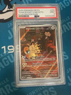 2025 POKEMON DRI EN-DESTINED RIVALS ILLUSTRATION RARE TEAM ROCKET'S MEOWTH PSA 9 - Image 1
