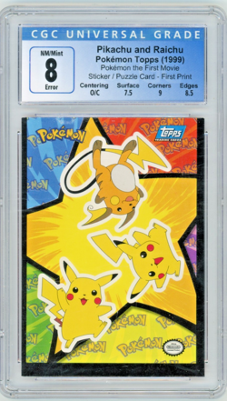 1999 Topps Pokemon The First Movie Pikachu & Raichu Sticker Puzzle CGC 8 *O/C* - Image 1