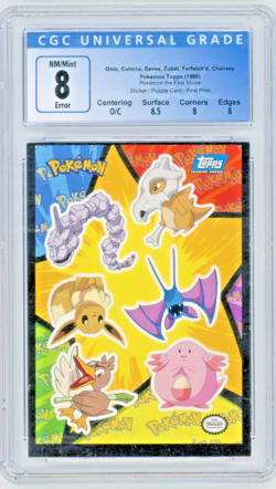 1999 Topps Pokemon Onix, Cubone, Eevee, Zubat, Farfetch'd, Chansey Sticker CGC 8 - Image 1