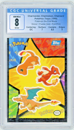 1999 Topps Pokemon The Movie Charmander, Charmeleon, Charizard Sticker CGC 8 - Image 1