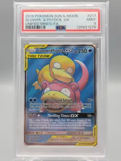 PSA 9 Slowpoke & Psyduck GX 217/236 Unified Minds Pokemon Card 2019 - Image 1