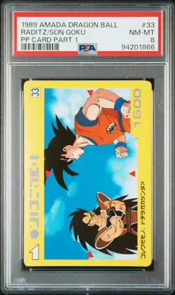 1989 AMADA DRAGON BALL PP CARD PART 1 #33 RADITZ/SON GOKU PSA 8 - Image 1