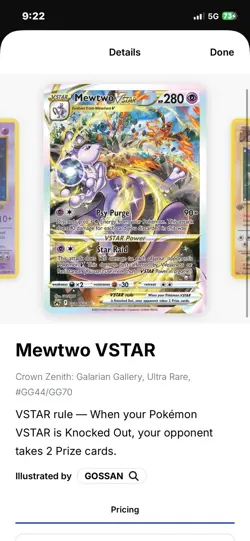 Mewtwo VSTAR Crown Zenith: Galarian Gallery Ultra Rare Card #GG44/GG70 - Image 3