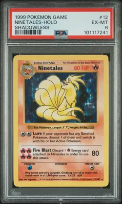 1999 POKEMON BASE SET SHADOWLESS #12 NINETALES-HOLO PSA 6 - Image 1