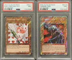 2024 PSA 9 YUGIOH RA03 PLATINUM SECRET RARE FAIRY LILY & VAMPIRE LORD SET - Image 1