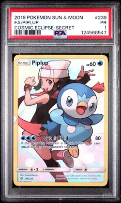 POKEMON CARD 2019 PIPLUP FULL ART SECRET 239/236 S&M COMSIC ECLIPSE PSA 1 POP 2 - Image 1