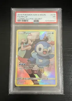 POKEMON CARD 2019 PIPLUP FULL ART SECRET 239/236 S&M COMSIC ECLIPSE PSA 1 POP 2 - Image 3