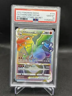 2022 POKEMON SWORD & SHIELD BRILLIANT STARS #174 FULL ART/CHARIZARD VSTAR PSA 10 - Image 1