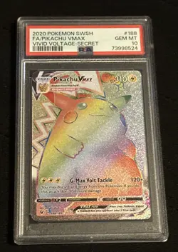 2020 Pokemon Vivid Voltage Pikachu VMax 188/185 Secret Rare Holo PSA 10 Gem Mint - Image 1