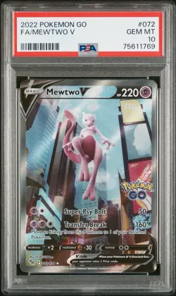 2022 POKEMON GO # 072 FULL ART / MEWTWO V PSA 10 Sword & Shield - Image 2