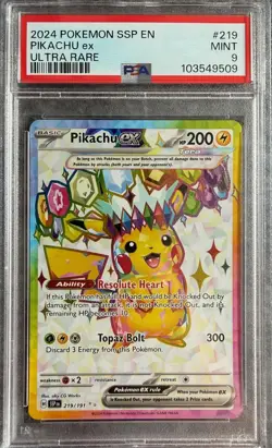 2024 POKEMON SSP EN-SURGING SPARKS ULTRA RARE #219 PIKACHU EX PSA 9 - Image 1
