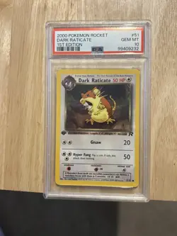 PSA 10 Gem Mint Pokemon 1st Edition Team Rocket Dark Raticate #51/82 - Image 1