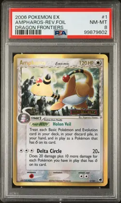 2006 POKEMON EX DRAGON FRONTIERS #1 AMPHAROS-REVERSE FOIL PSA 8 - Image 1