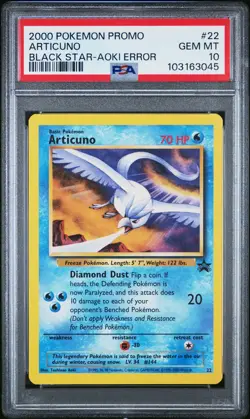 2000 POKEMON PROMO BLACK STAR TOSHINAO AOKI ERR #22 ARTICUNO PSA 10 - Image 1