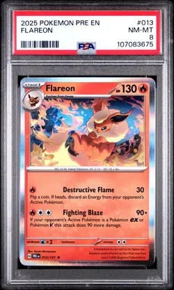2025 POKEMON PRE EN-PRISMATIC EVOLUTIONS #013 FLAREON PSA 8 - Image 1