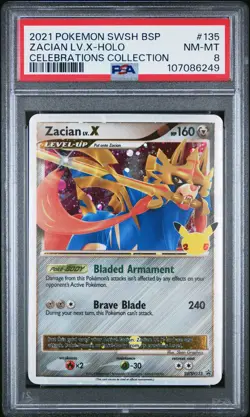 2021 POKEMON SWSH BLACK STAR PROMO CELEBRATIONS COLL #135 ZACIAN LV.X-HOLO PSA 8 - Image 1