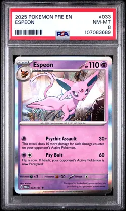 2025 POKEMON PRE EN-PRISMATIC EVOLUTIONS #033 ESPEON PSA 8 - Image 1